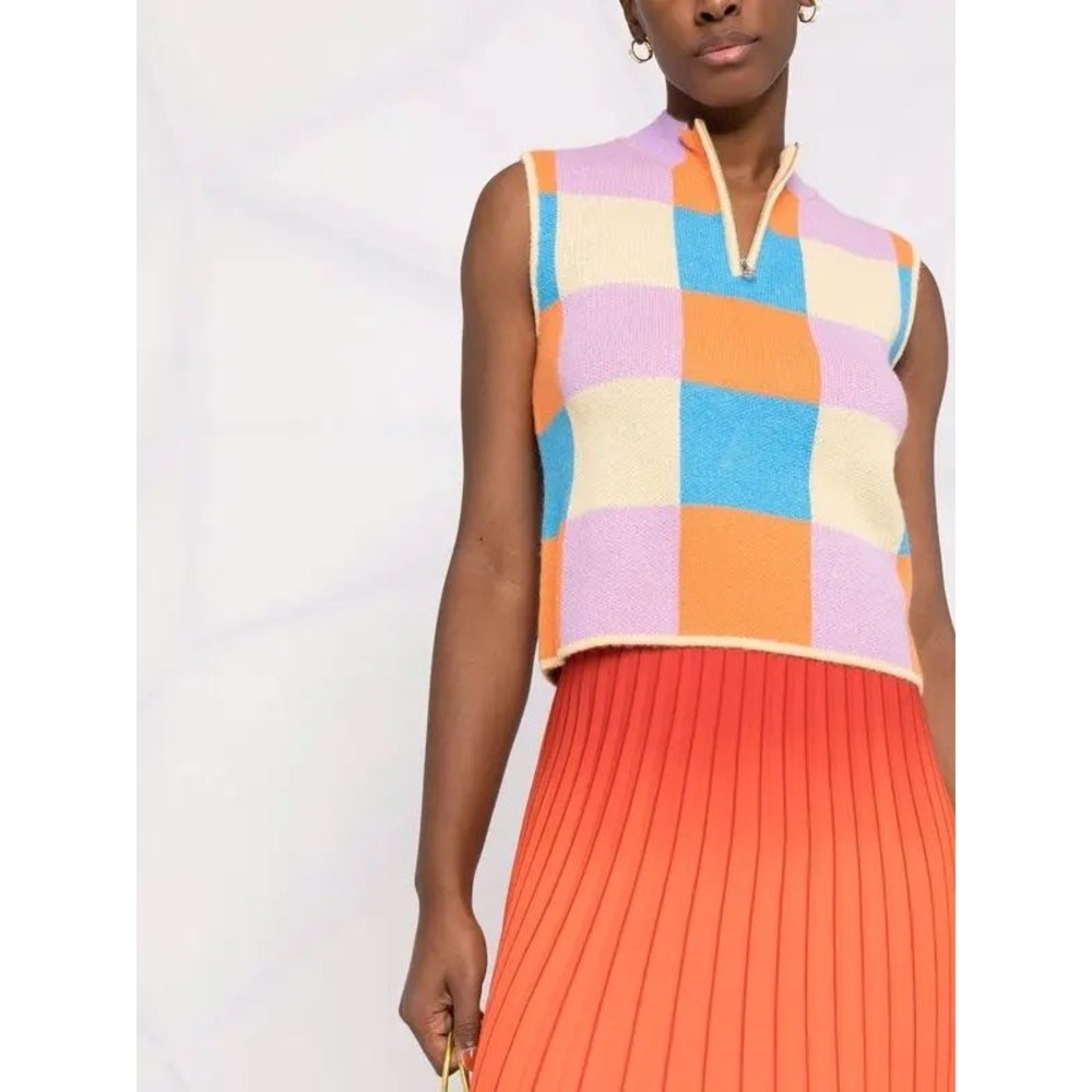 Stine Goya Checked Knit Vest Alpaca Blend Multicolor Size Large EUC